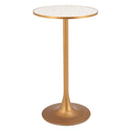 24" Beige and Gold Faux Terrazzo and Steel Rounded Bar Table