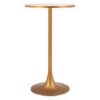 24" Beige and Gold Faux Terrazzo and Steel Rounded Bar Table