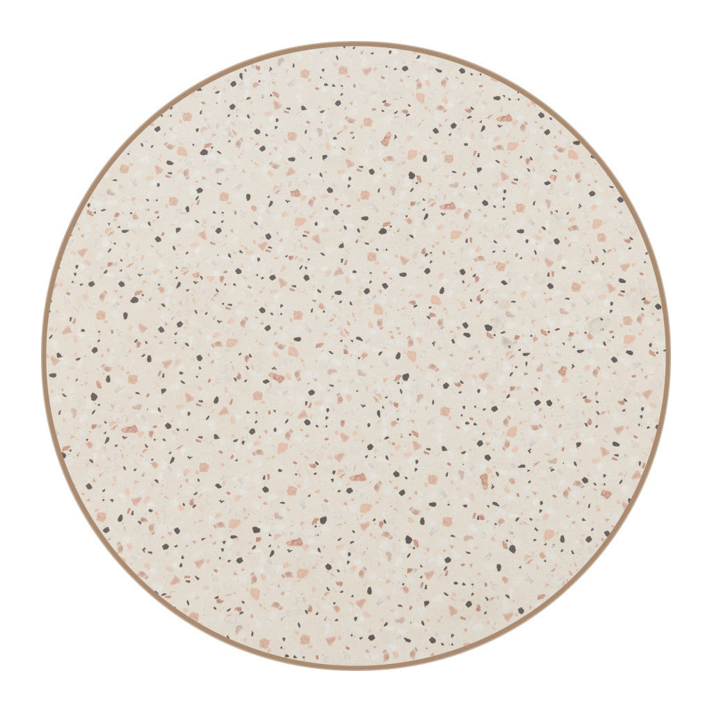 24" Beige and Gold Faux Terrazzo and Steel Rounded Bar Table