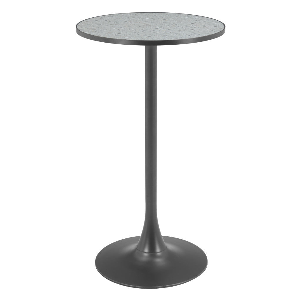 24" Gray and Black Faux Terrazzo and Steel Rounded Bar Table