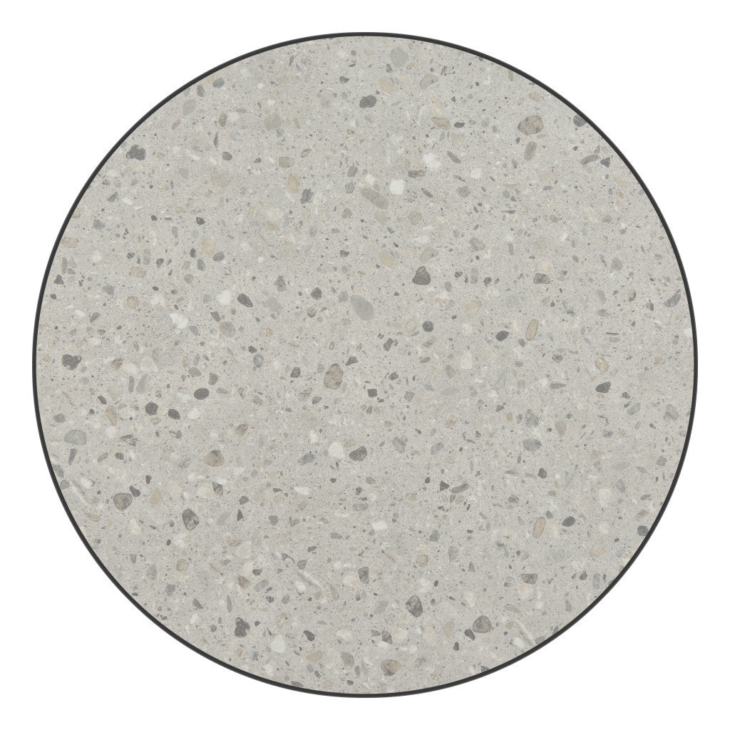 24" Gray and Black Faux Terrazzo and Steel Rounded Bar Table