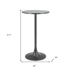 24" Gray and Black Faux Terrazzo and Steel Rounded Bar Table