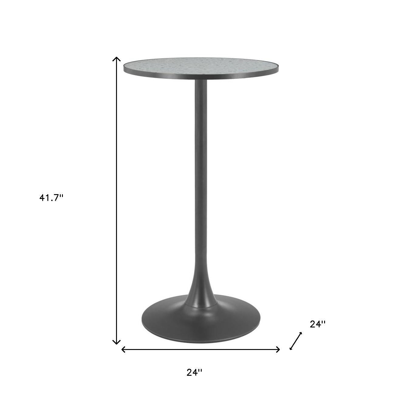 24" Gray and Black Faux Terrazzo and Steel Rounded Bar Table