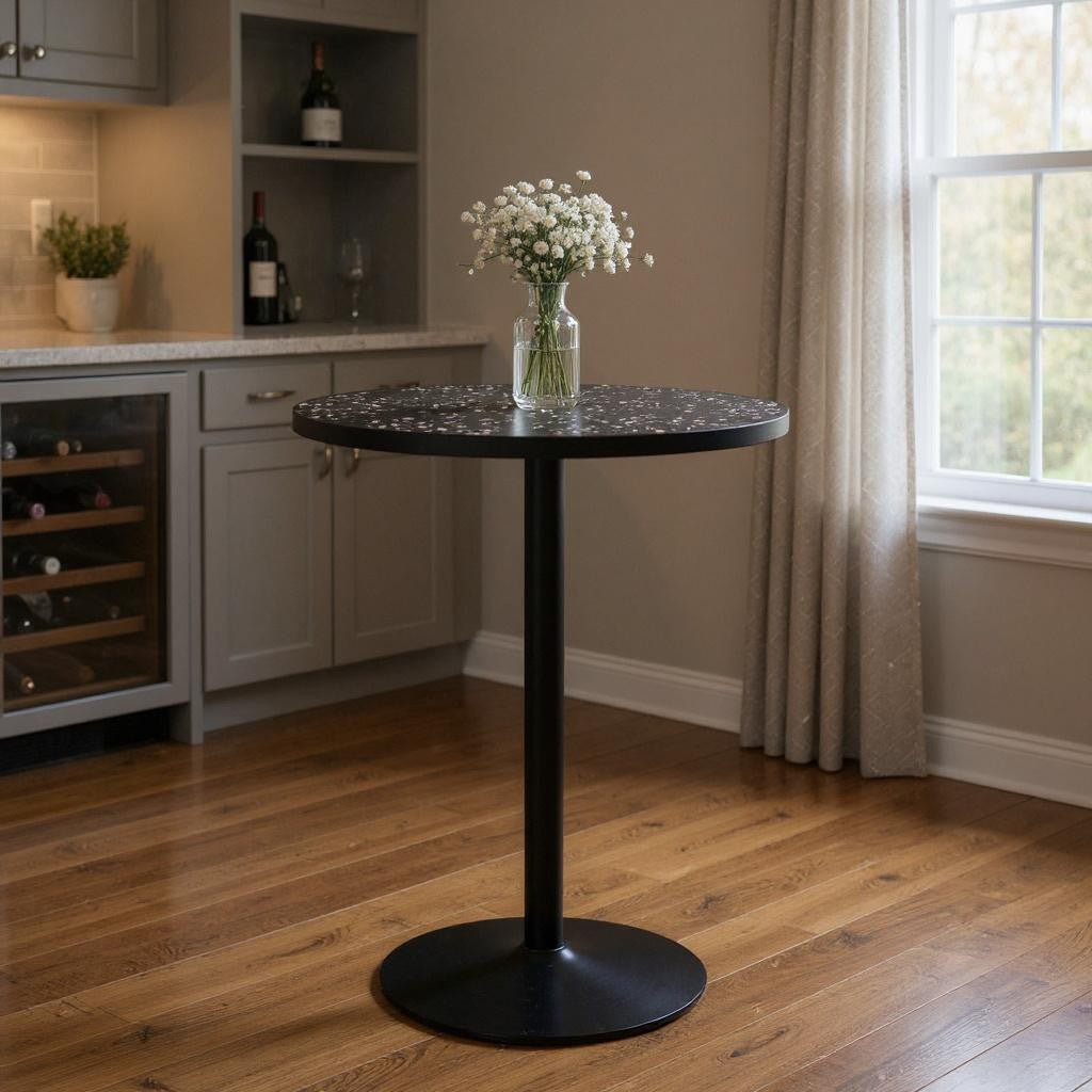 24" Black Faux Terrazzo and Steel Rounded Bar Table