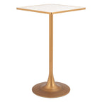 24" Beige and Gold Faux Terrazzo and Steel Square Bar Table