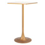 24" Beige and Gold Faux Terrazzo and Steel Square Bar Table