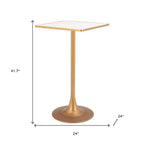 24" Beige and Gold Faux Terrazzo and Steel Square Bar Table