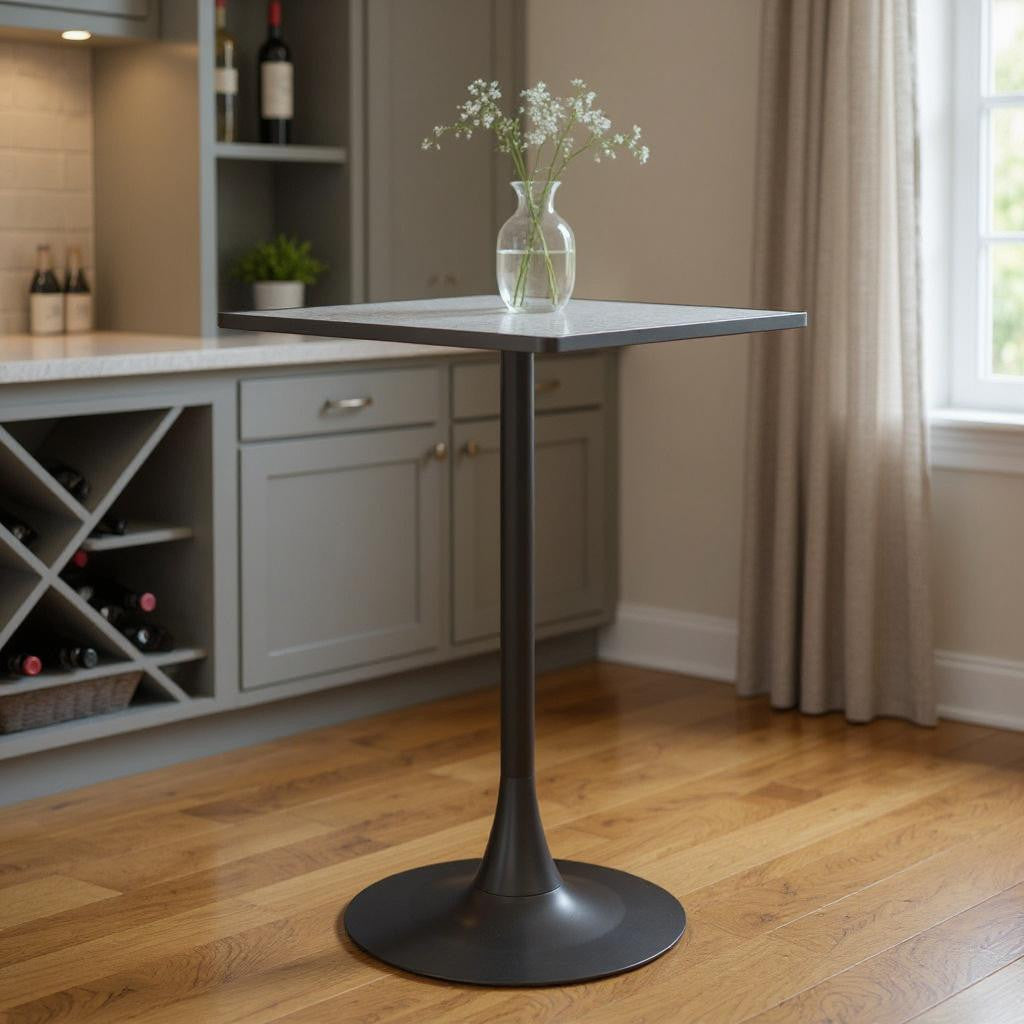 24" Gray and Black Faux Terrazzo and Steel Square Bar Table
