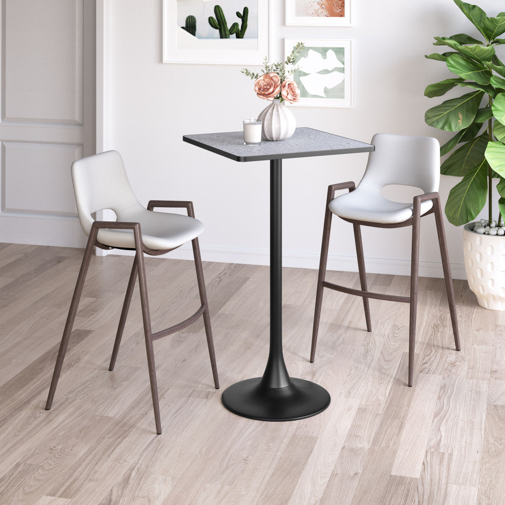 24" Gray and Black Faux Terrazzo and Steel Square Bar Table