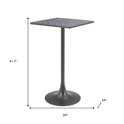 24" Black Faux Terrazzo and Steel Square Bar Table