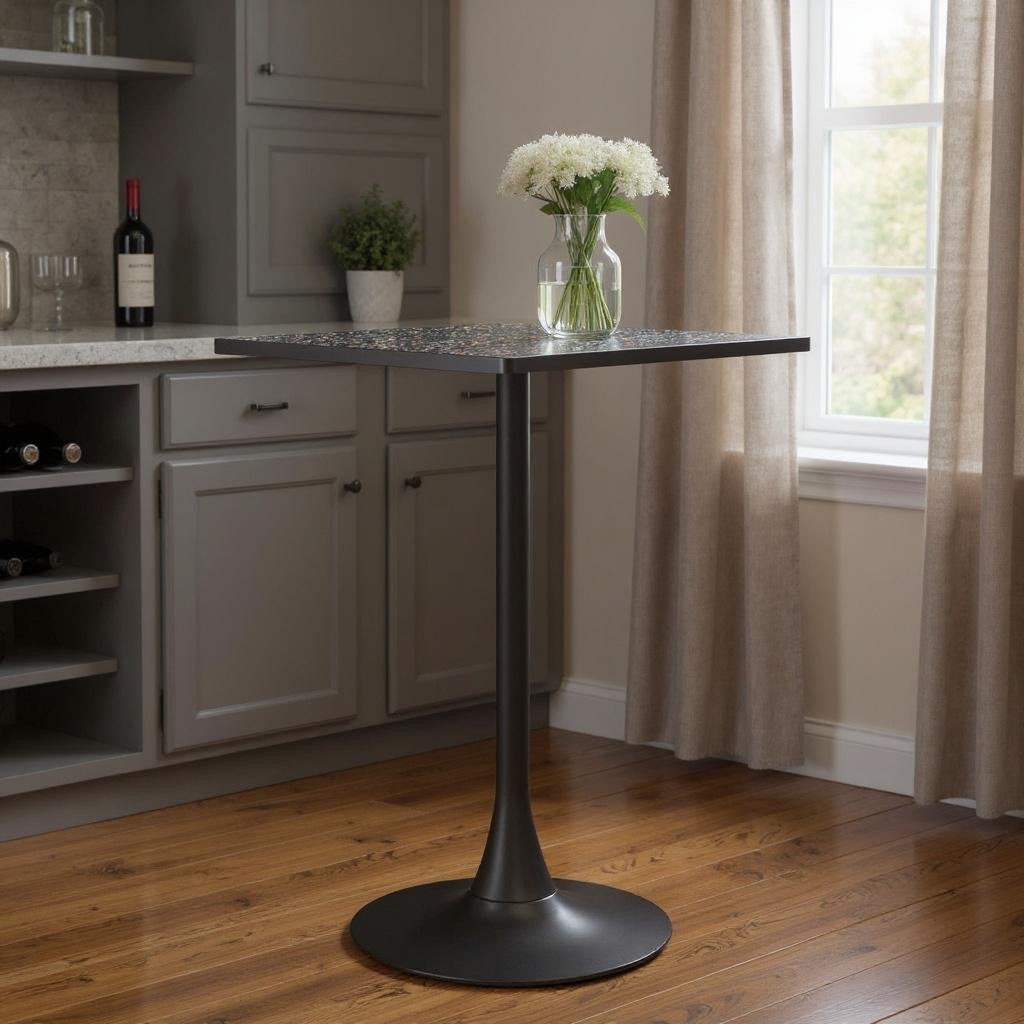 24" Black Faux Terrazzo and Steel Square Bar Table