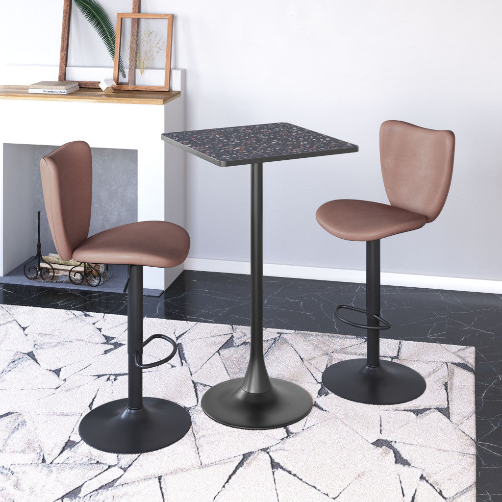 24" Black Faux Terrazzo and Steel Square Bar Table