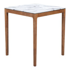 32" White and Natural Faux Marble and Solid Wood Square Bar Table