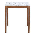 32" White and Natural Faux Marble and Solid Wood Square Bar Table