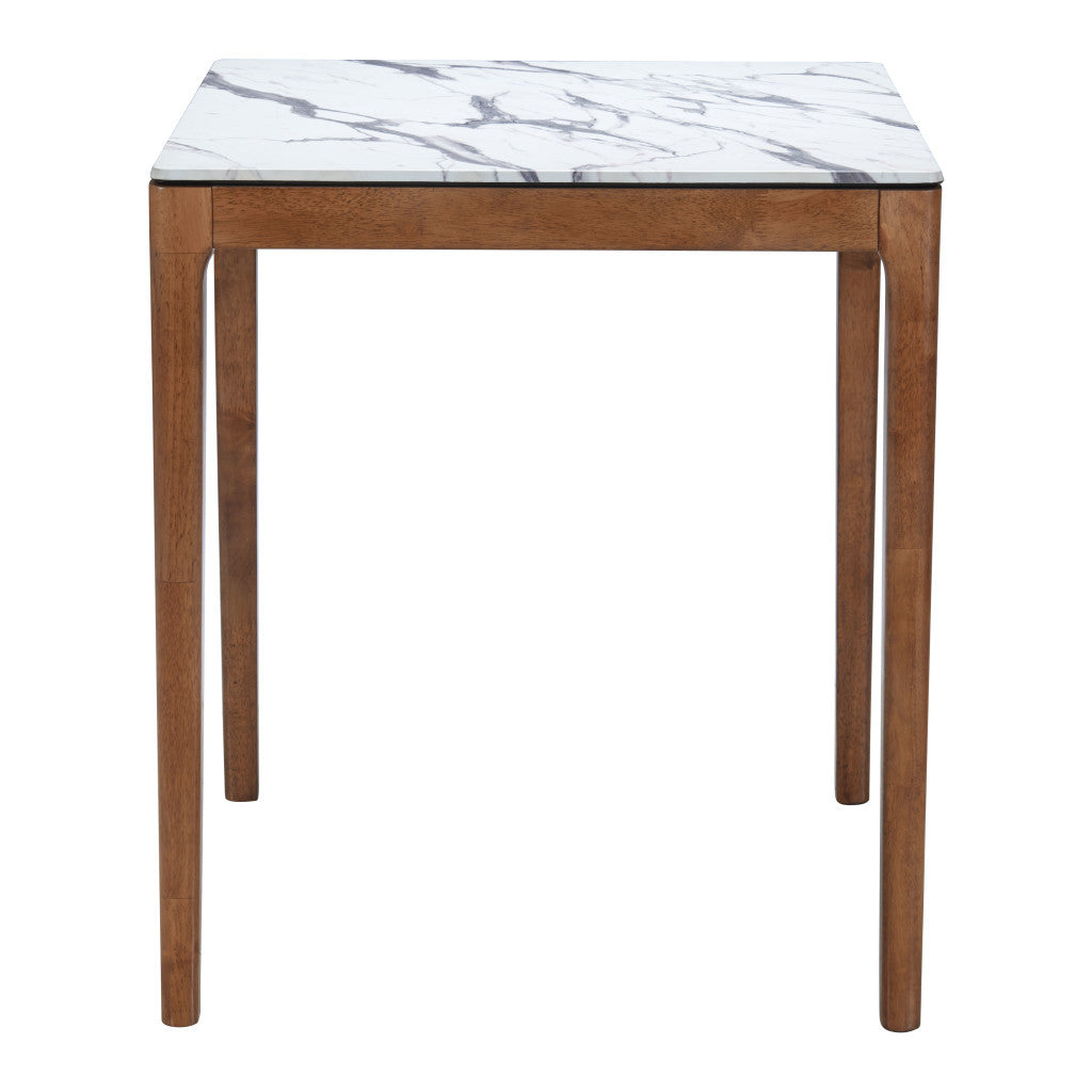 32" White and Natural Faux Marble and Solid Wood Square Bar Table