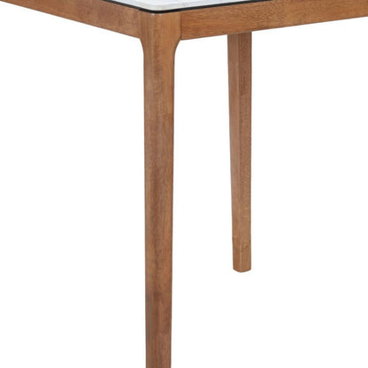 32" White and Natural Faux Marble and Solid Wood Square Bar Table