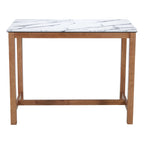 48" White and Natural Faux Marble and Solid Wood Rectangular Bar Table