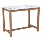48" White and Natural Faux Marble and Solid Wood Rectangular Bar Table