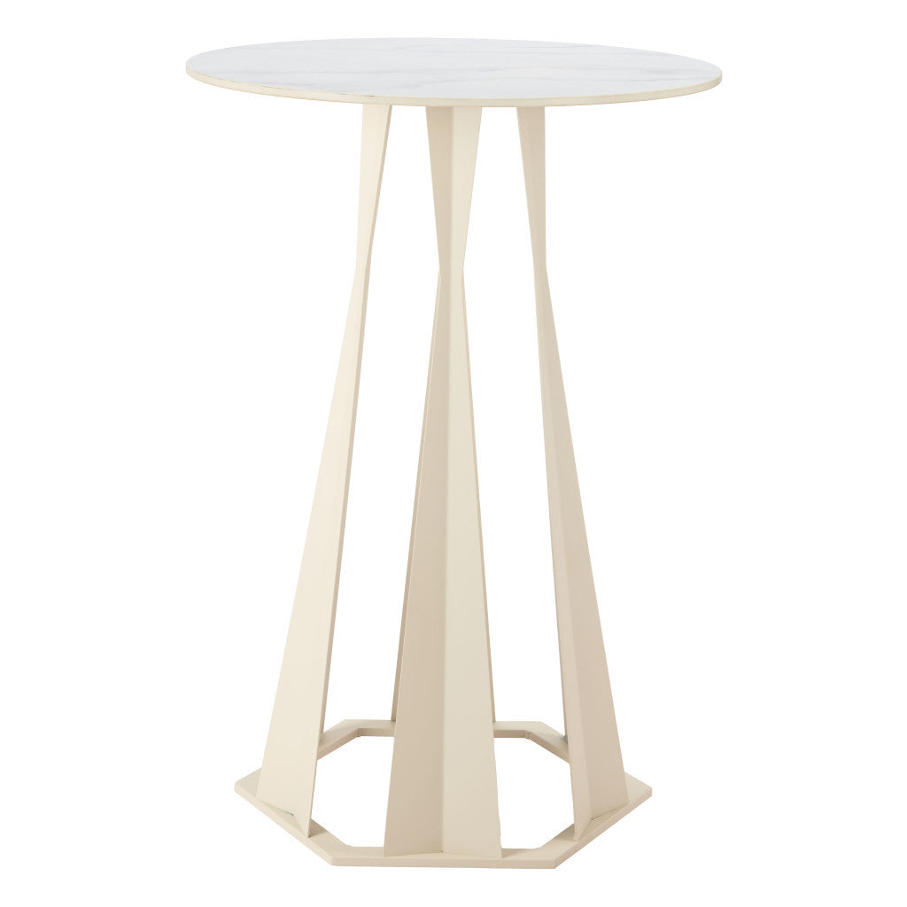 26" White Faux Marble and Steel Rounded Bar Table