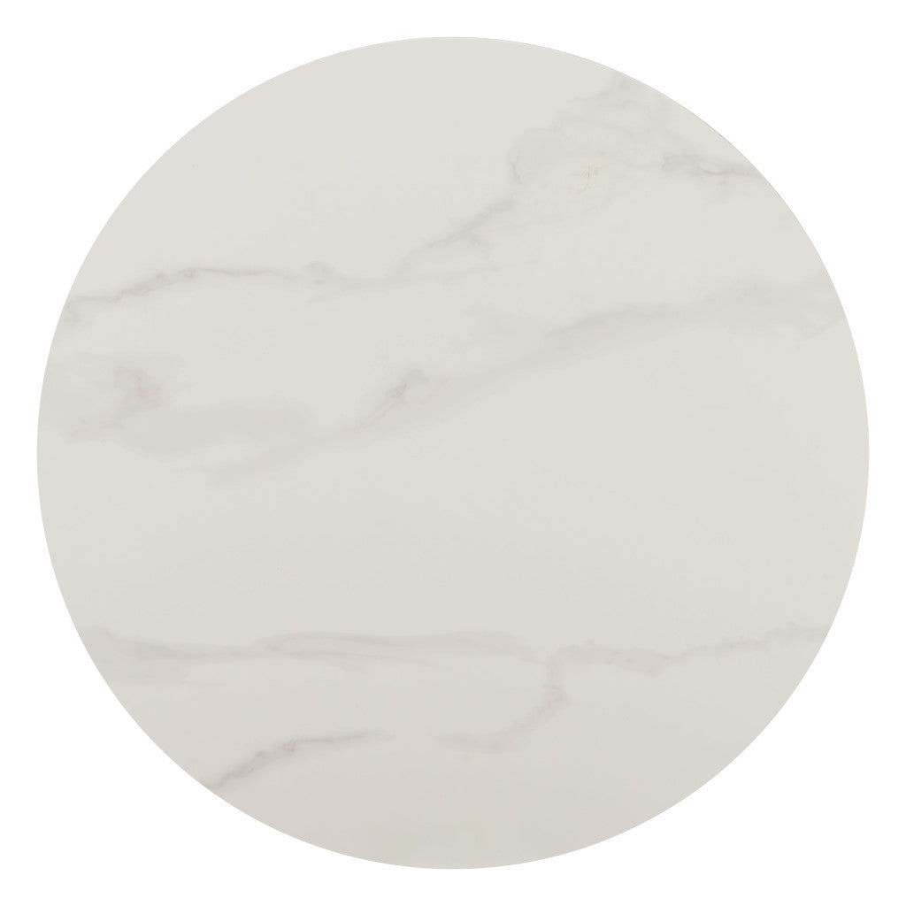 26" White Faux Marble and Steel Rounded Bar Table