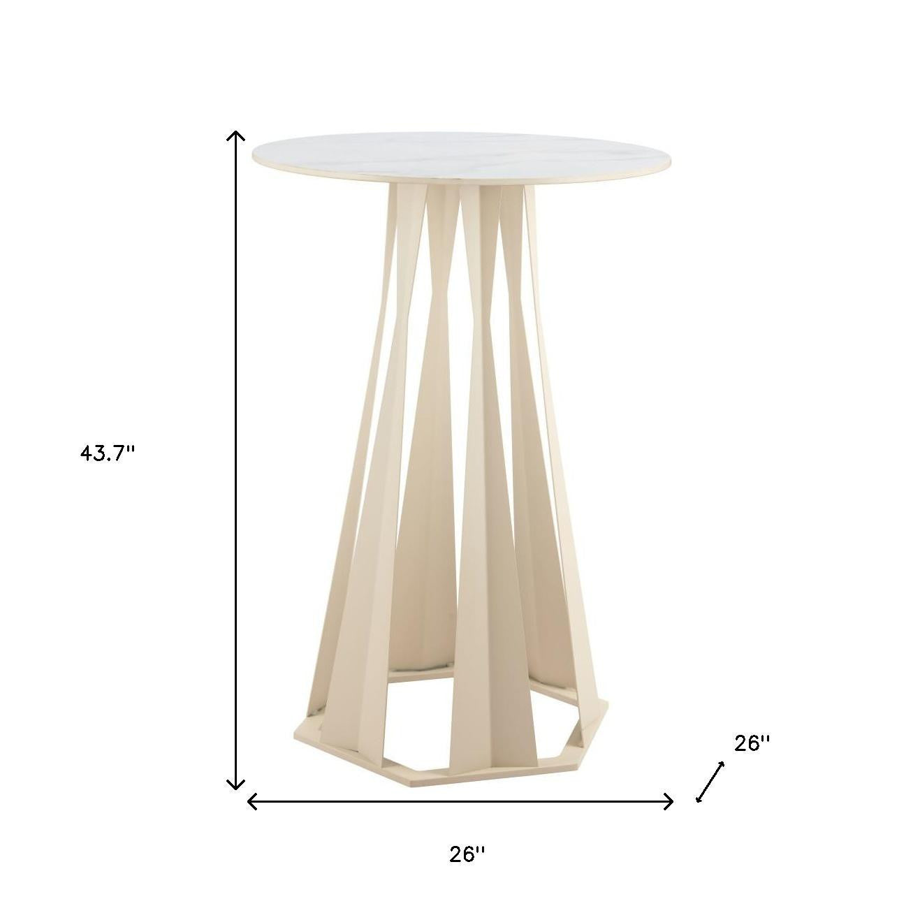 26" White Faux Marble and Steel Rounded Bar Table