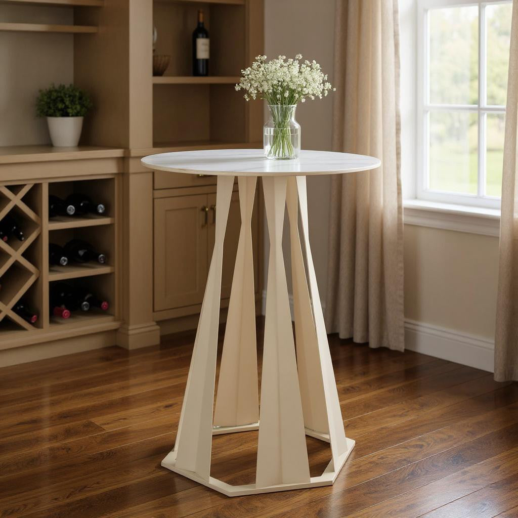 26" White Faux Marble and Steel Rounded Bar Table