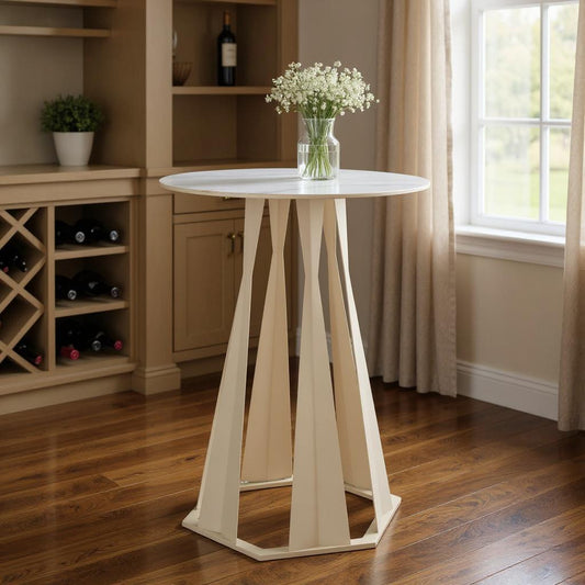 26" White Faux Marble and Steel Rounded Bar Table