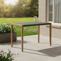 56" Gray And Natural Faux Concrete And Solid Wood Outdoor Bar Table
