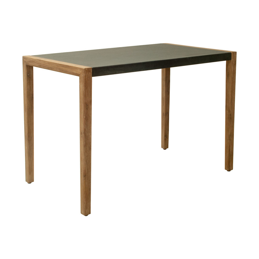 56" Gray And Natural Faux Concrete And Solid Wood Outdoor Bar Table