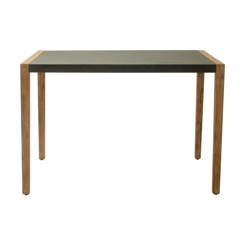 56" Gray And Natural Faux Concrete And Solid Wood Outdoor Bar Table