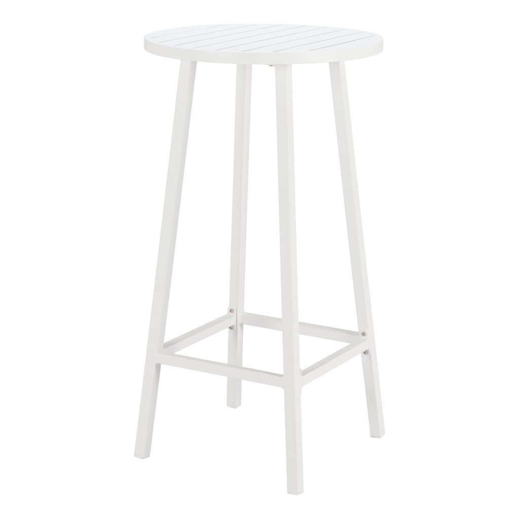 24" White Aluminum Slat Rounded Outdoor Bar Table