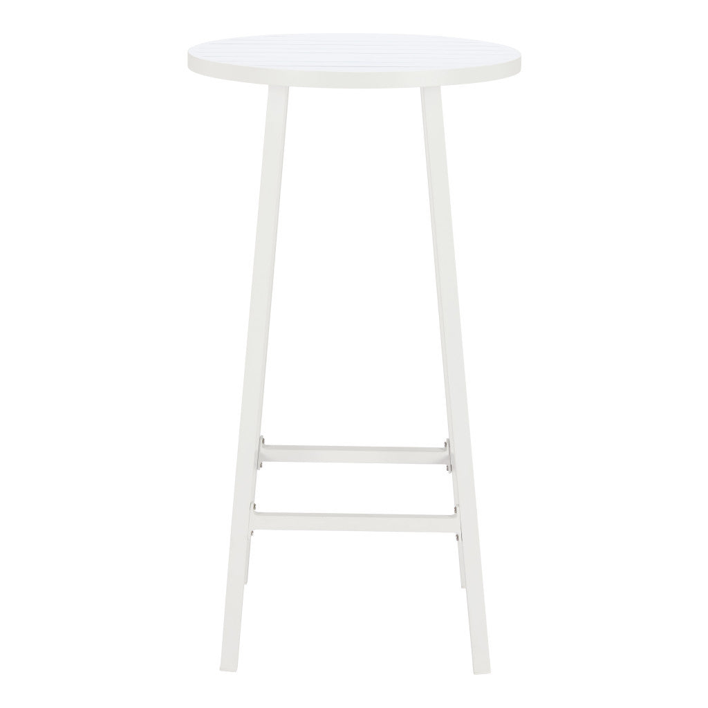 24" White Aluminum Slat Rounded Outdoor Bar Table