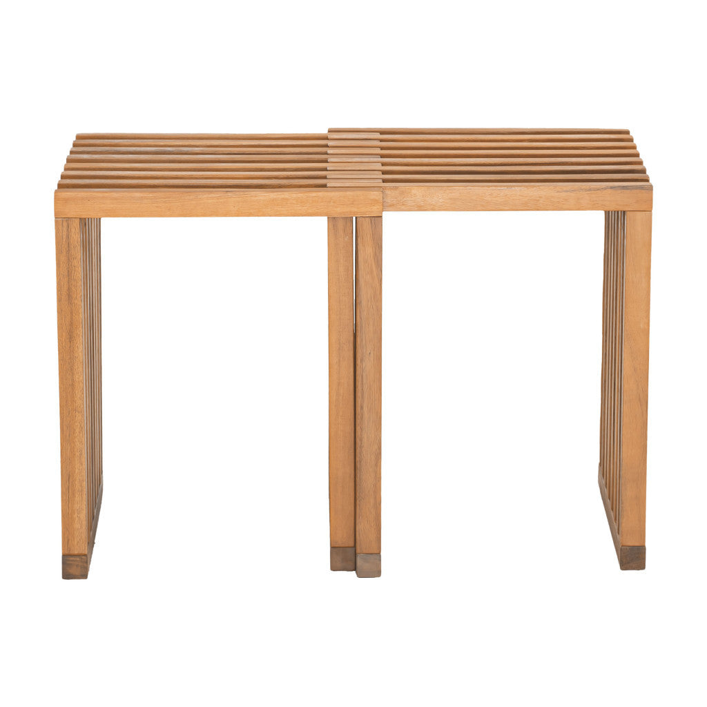 Set of Two 27" Natural Solid Wood Bench