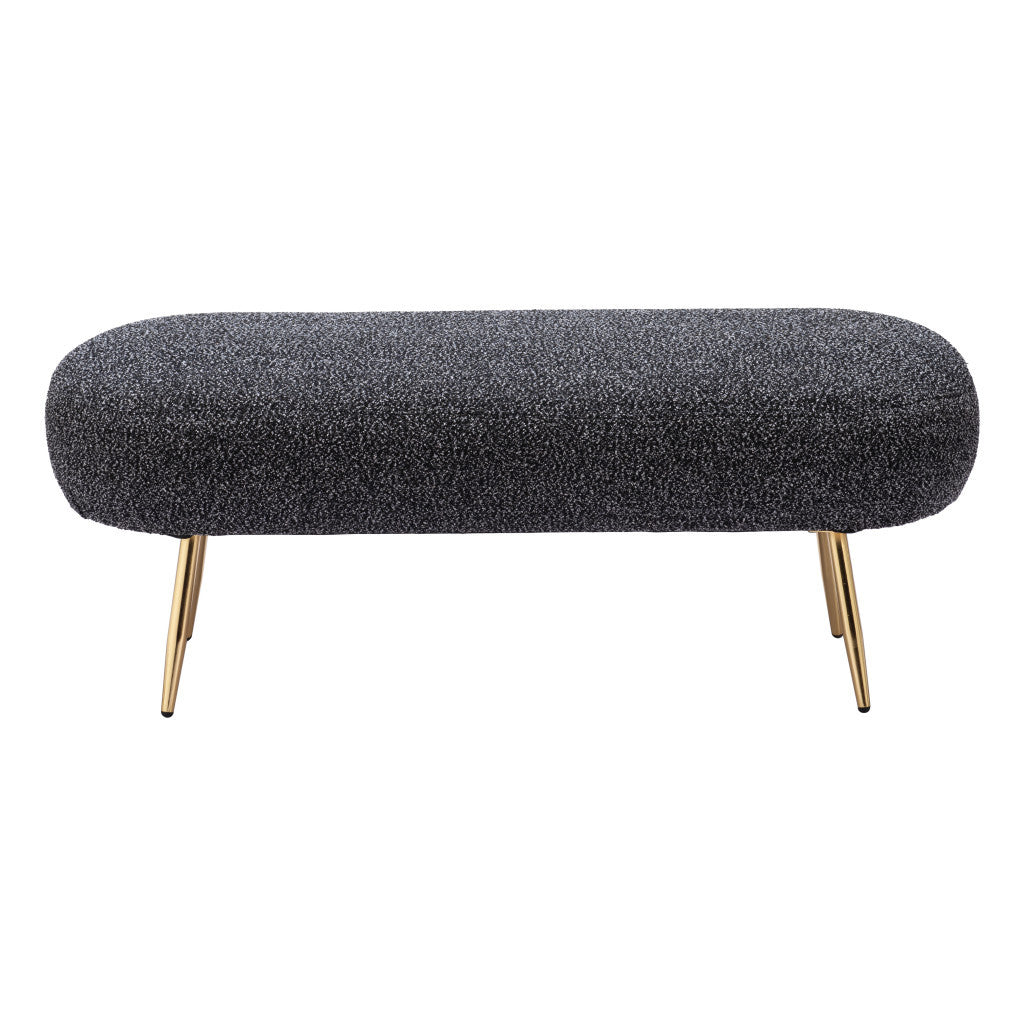 48" Black and Gold Fabric Upholstered Bench