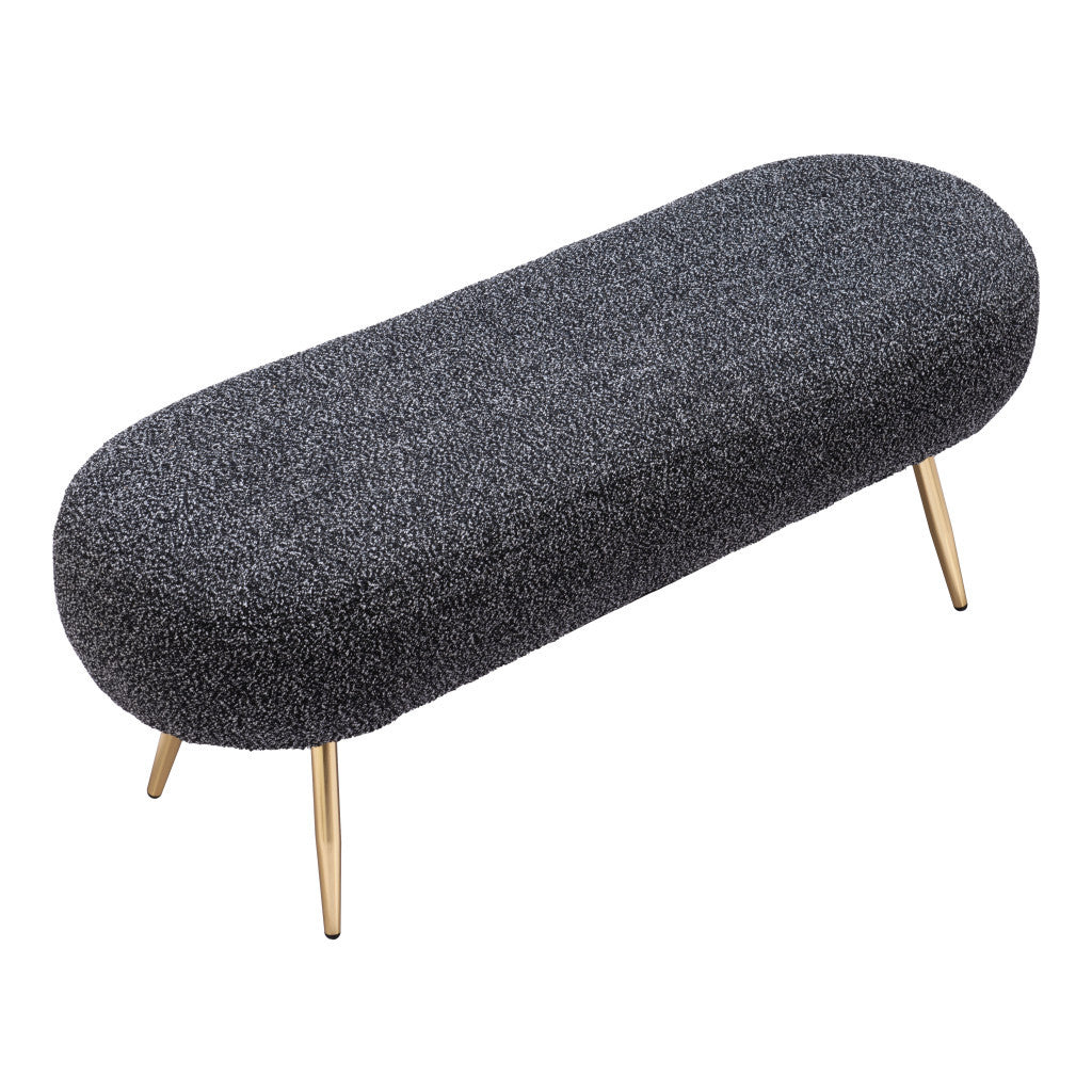 48" Black and Gold Fabric Upholstered Bench