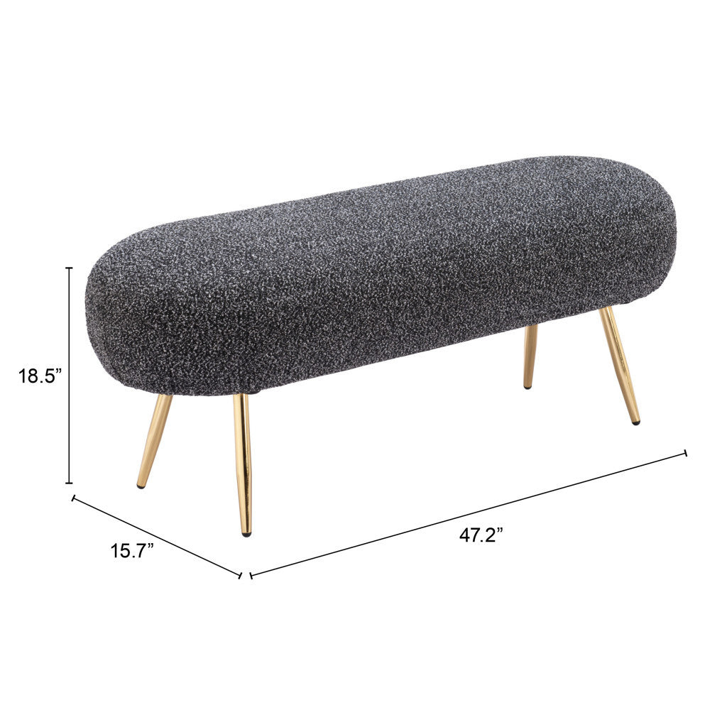 48" Black and Gold Fabric Upholstered Bench