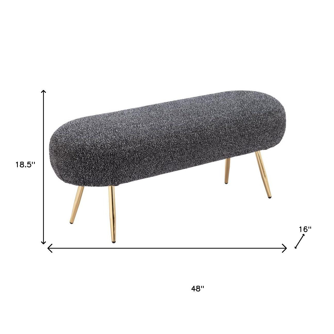 48" Black and Gold Fabric Upholstered Bench