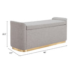 48" Gray and Gold Fabric Upholstered Bench