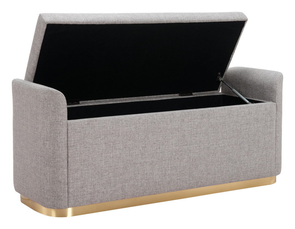 48" Gray and Gold Fabric Upholstered Bench