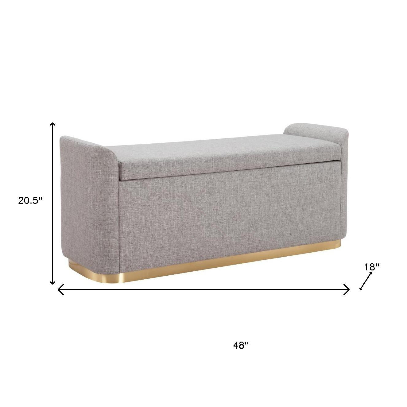 48" Gray and Gold Fabric Upholstered Bench