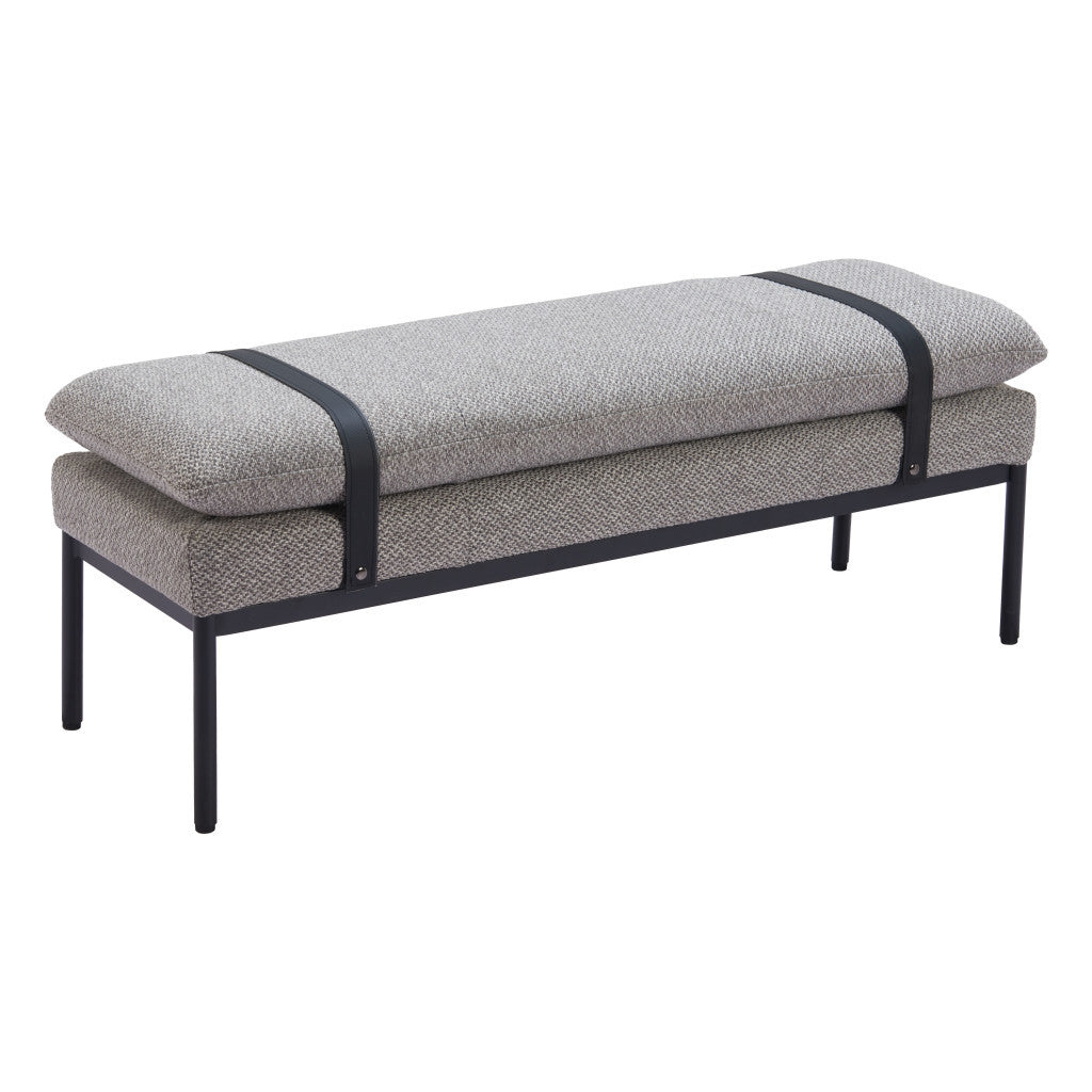 48" Gray and Black Fabric Upholstered Bench