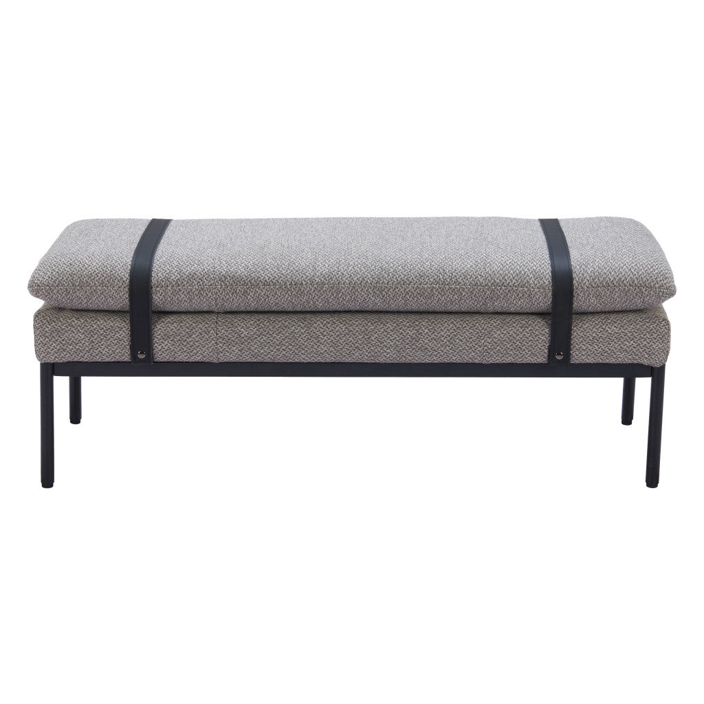 48" Gray and Black Fabric Upholstered Bench