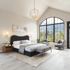 48" Gray and Black Fabric Upholstered Bench