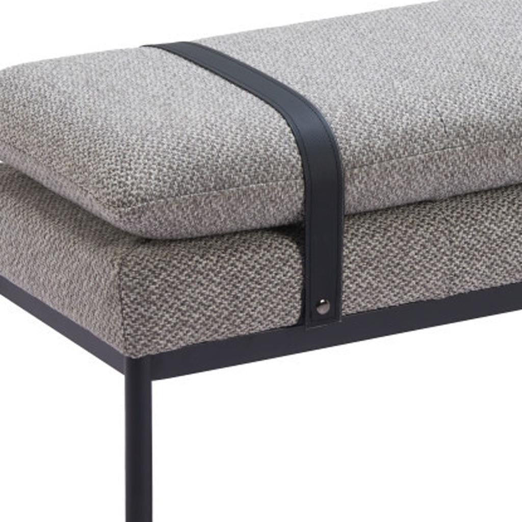 48" Gray and Black Fabric Upholstered Bench