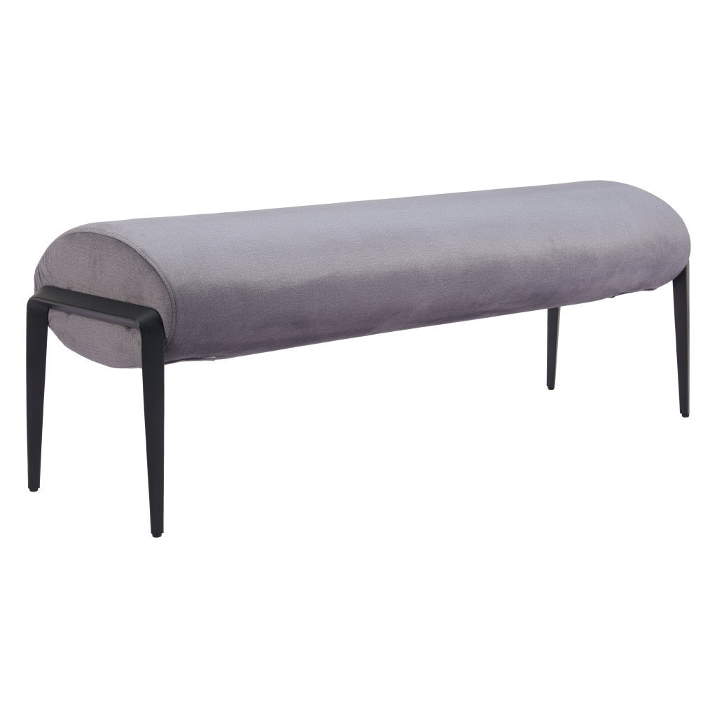 54" Gray and Black Fabric Upholstered Bench