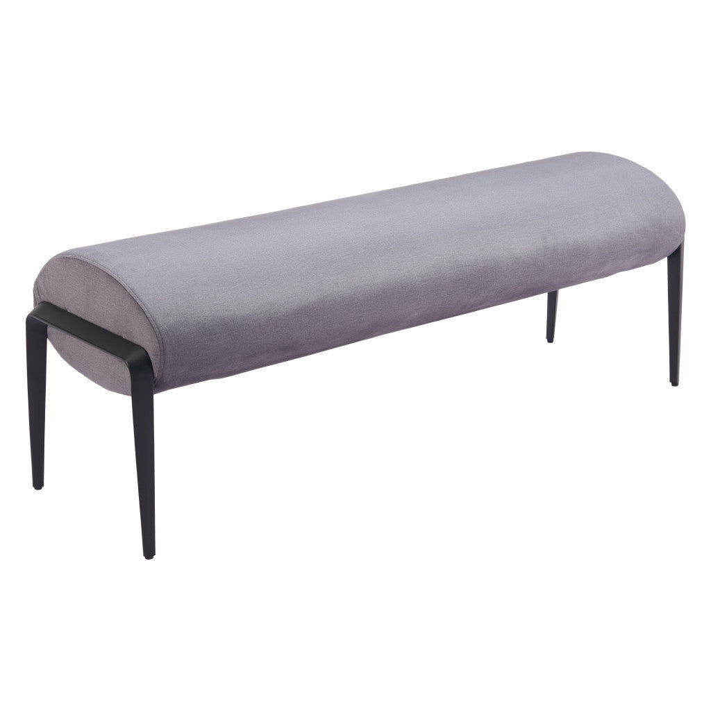 54" Gray and Black Fabric Upholstered Bench