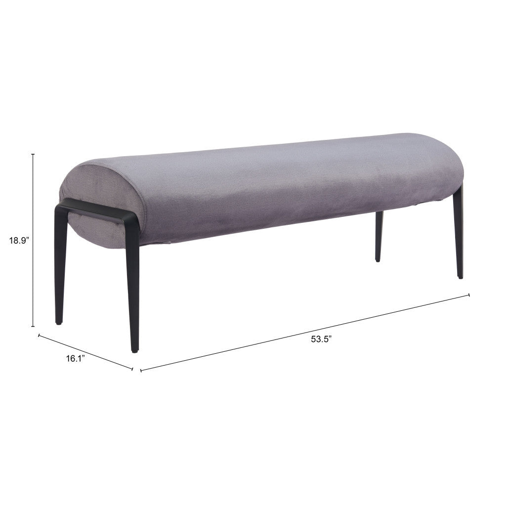 54" Gray and Black Fabric Upholstered Bench
