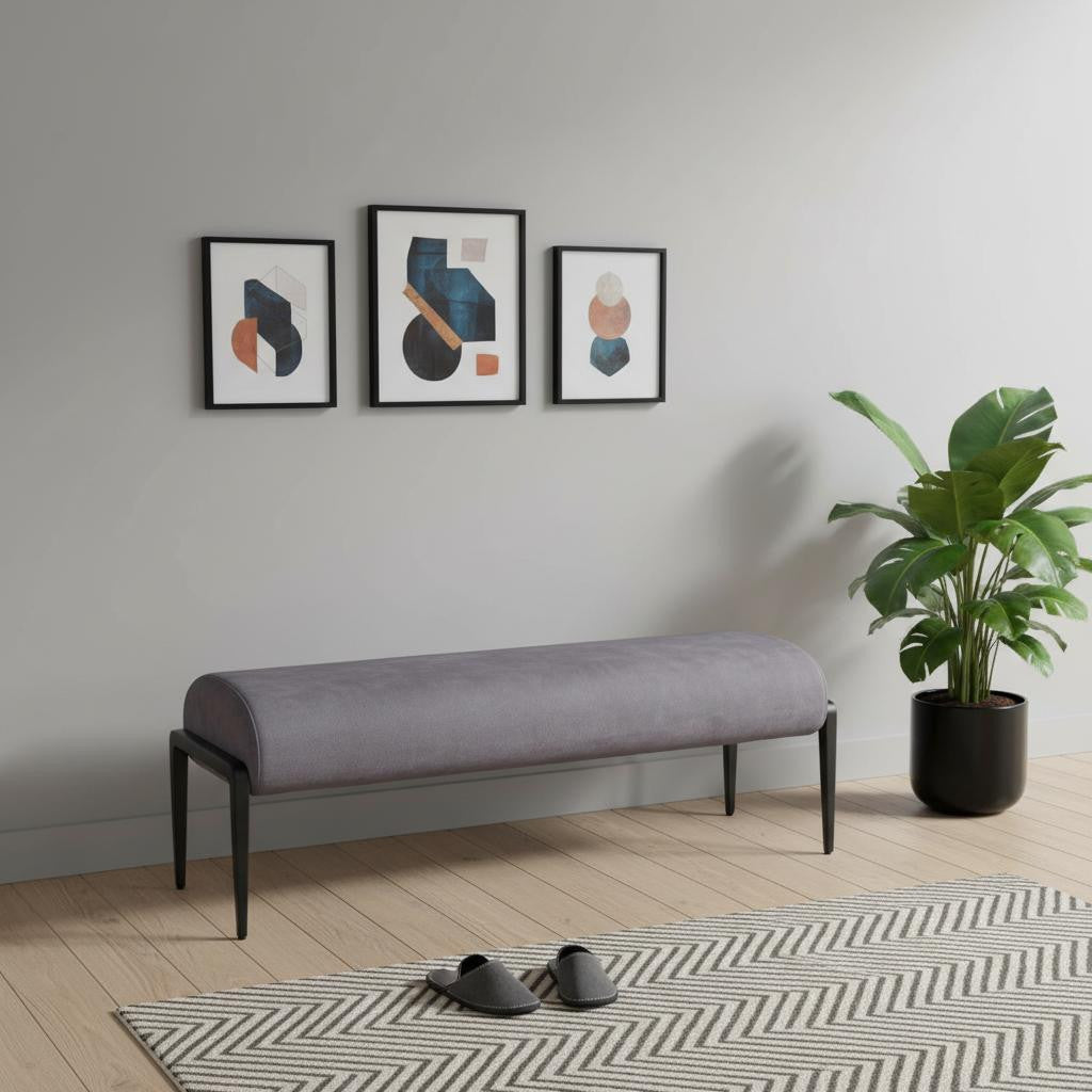 54" Gray and Black Fabric Upholstered Bench