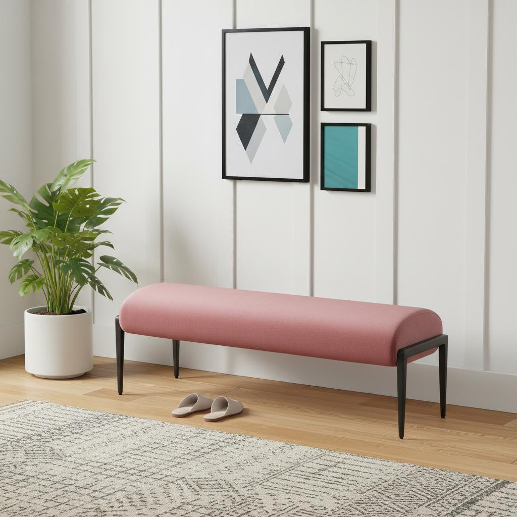 54" Brown and Black Fabric Upholstered Bench