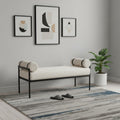 56" Cream and Black Fabric Upholstered Bench